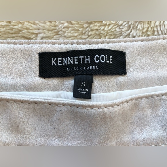White Cream Genuine Leather Mini Skirt Flared A Line Kenneth Cole Distressed S - Picture 7 of 8